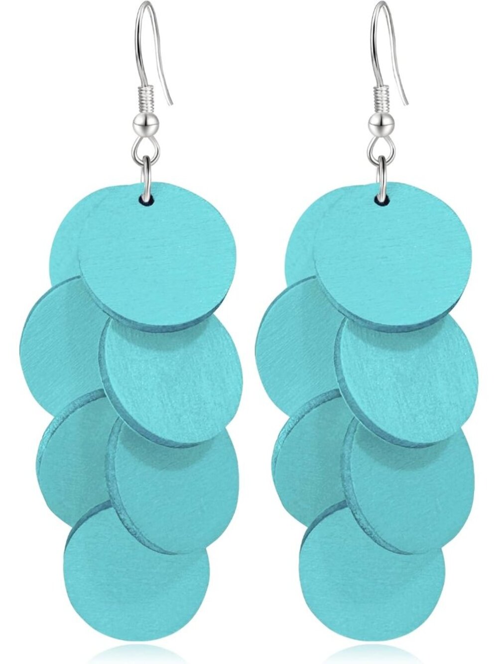 Women's Sky Blue Handmade Bohemian Wooden Round Geometry Dangle Drop Earrings